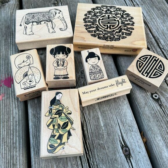 Vintage Asian-Inspired Wooden Stamp Set - Picture 12 of 16